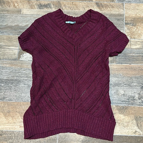 Maurices Sweaters - Maurices, Size Large, Maroon V-Neck Short Sleeve Sweater